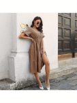 Women'S Elegant Green Chiffon Midi Dress with V-Neck & Short Sleeves - Layered Ruffled Hem, Casual Summer Dress for Women, Perfect for Casual Attire, Casual Summer Dress | Vneck Dress | Chiffon Fabric